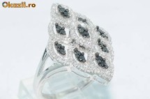 Inel ag model designer ornat cu 1CT DIAMANTE albe + negre !!! foto