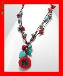 Lant Fantezie Colorat Buchet Coral - Turquoise Bumbac LFAN-026 foto