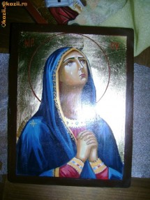 ICOANA IEFTINA PICTATA PE LEMN CU FOITA DE AUR 16/20 CM  FECIOARA MARIA 120 LEI foto