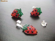 SET ARGINT MODEL CAPSUNI CRISTALE SWAROVSKI CUTIE CADOU foto