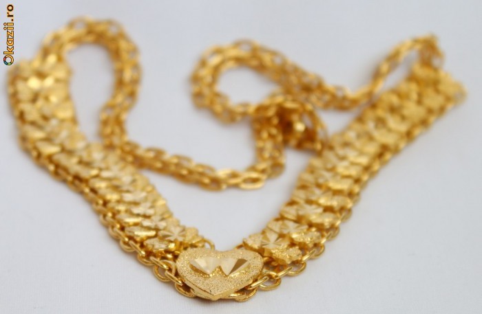 Colier placat aur deosebit lucrat manual 14KT stantat foto mare