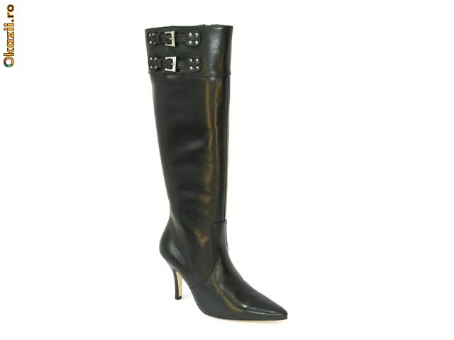Cizme negre ,Buffalo , 2 catarame ,piele (4340-249 BLACK) - 30% REDUCERE foto mare