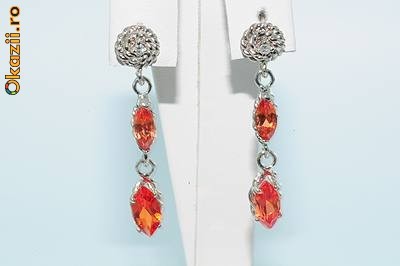 Cercei aur 14K, 4.3g, montura 4CT TOPAZE orange si DIAMANTE foto mare