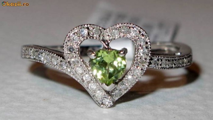 Superdragalas Inel aur montura inimioara PERIDOT + DIAMANTE foto mare