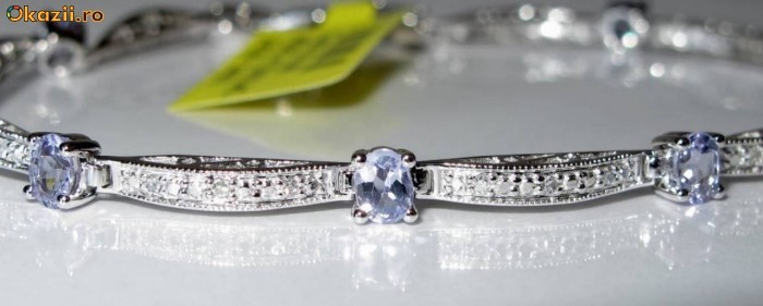 Bratara aur alb 14K ornata cu 2.75ct TANZANITE si DIAMANTE foto mare