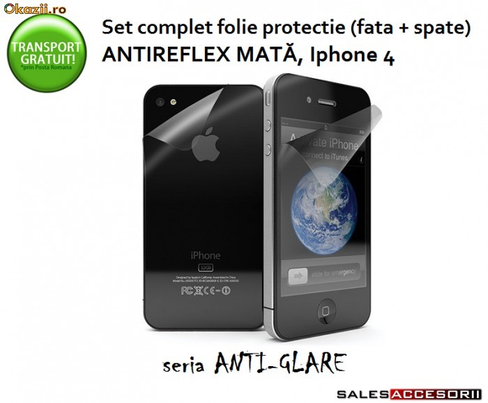 2X FOLIE FULL BODY (ECRAN SI SPATE) IPHONE 4 ANTIGLARE ANTIREFLEX - TRANSPORT GRATUIT! foto mare