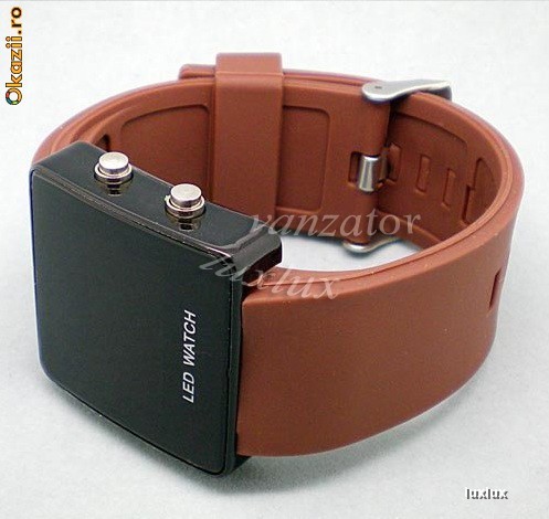 Ceas led-uri dama/barbati, curea silicon maro, led watch.Nou foto mare