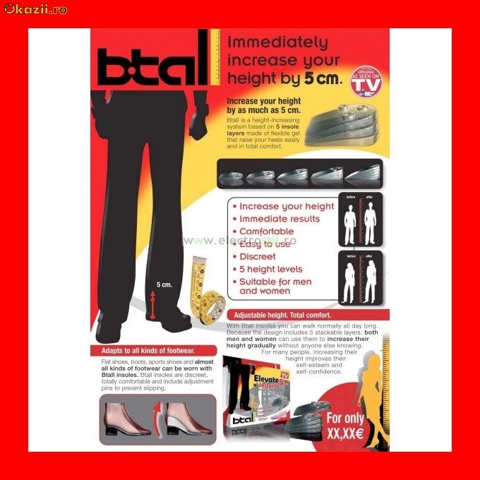 Btall Inaltator din silicpn pt. interiorul pantofilor.Esti mai inalt/a cu pana la 5 cm. foto mare