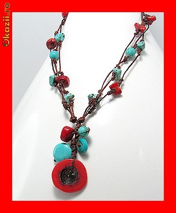 Lant Fantezie Colorat Buchet Coral - Turquoise Bumbac LFAN-026 foto mare