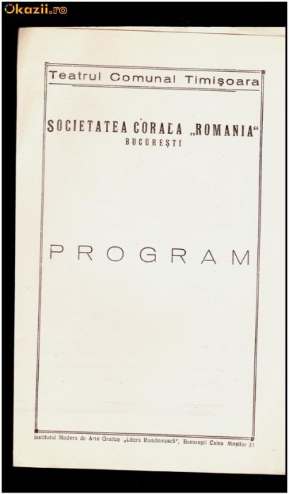 PROGRAMUL Concertului Societatii Corale Romania din Bucuresti - 1935 foto mare