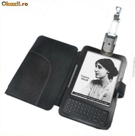 ~Husa / Coperta neagra tip carte din PIELE Kindle 3 3G WIFI + BONUS LAMPA de citit + FOLIE de protectie ecran - TRANSPORT GRATUIT foto mare