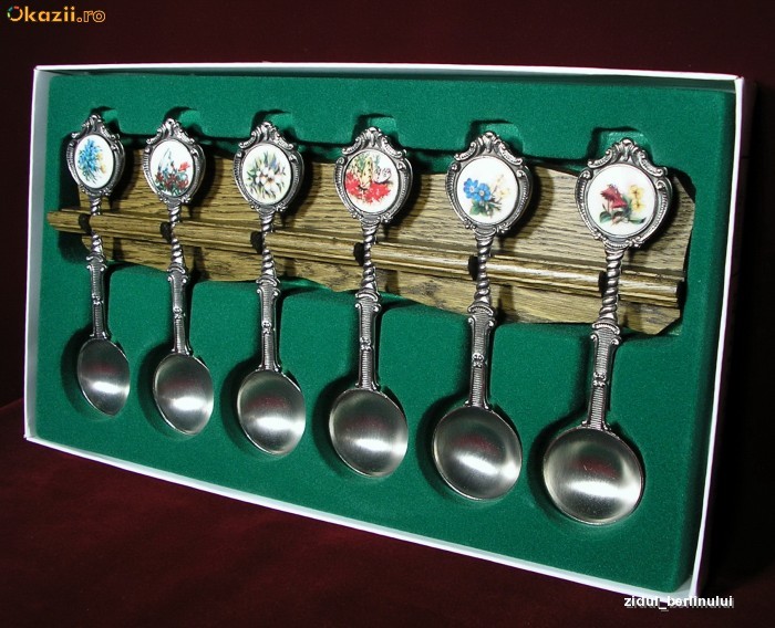 SUPERB SET DE 6 LINGURI CU PORTELAN PICTAT - GERMANIA foto mare