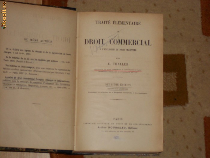E.THALLER--TRATAT ELEMENTAR DE DREPT COMERCIAL-1899-IN FRANCEZA,IN COTOR DE PIELE. PIELE foto mare