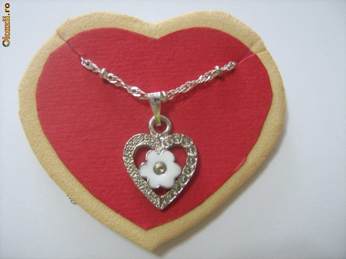 LANTIC CU PANDANTIV INIMIOARA 18K White Gold Filled -UN FRUMOS CADOU foto mare