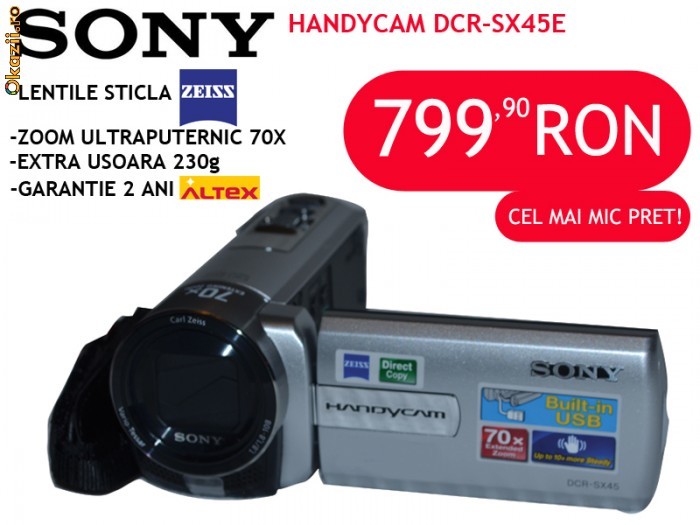 Camera video Sony Handycam DCR-SX45E, argintiu, NOU+CADOU Trepied foto mare